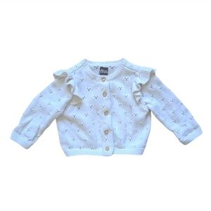 Tea Collection White Ruffle Button Up Cardigan - Size 12-18M